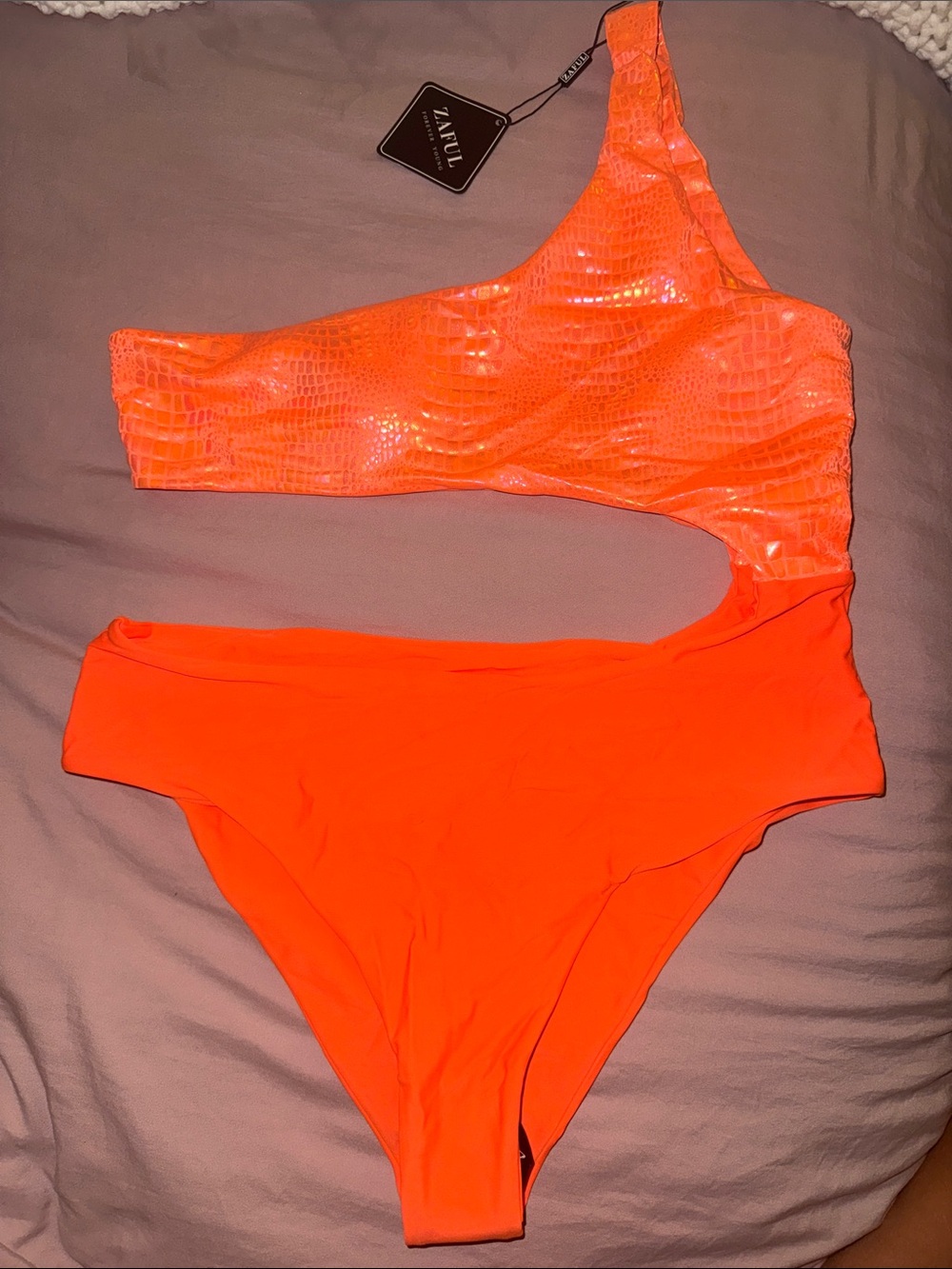 Zaful One-Shoulder Cutout Swimsuit - Bright Orange